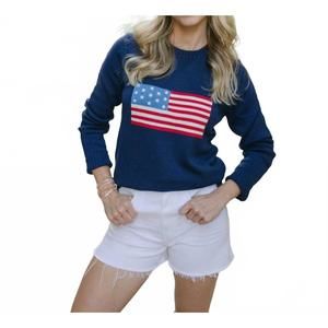 NEW ELLSWORTH + IVEY american flag classic crewneck sweater in navy